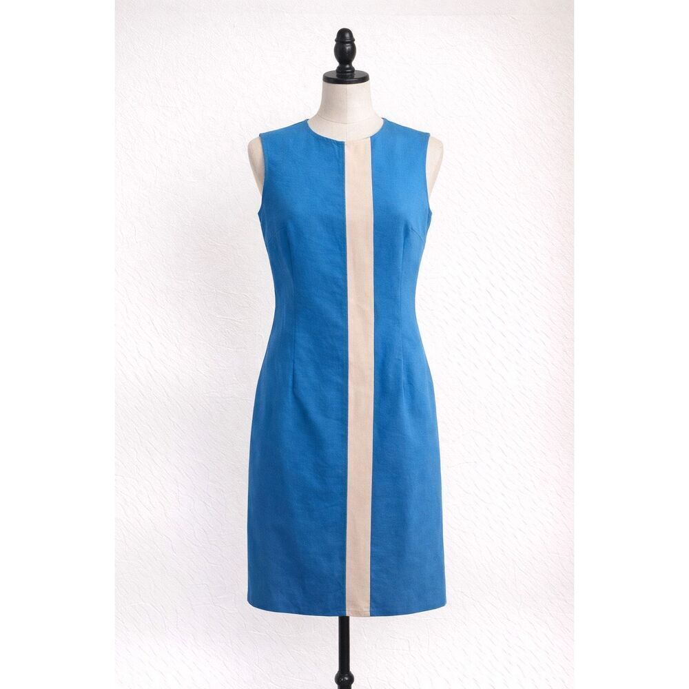 Carolina Herrera Blue Colorblock Shift Dress Sleeveless Size 14